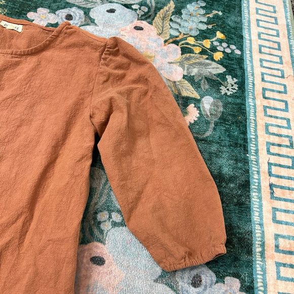 Roolee Tan Boho Midi Dress Medium Prairie Puff Sleeve Ruffle Hem - Picture 6 of 12